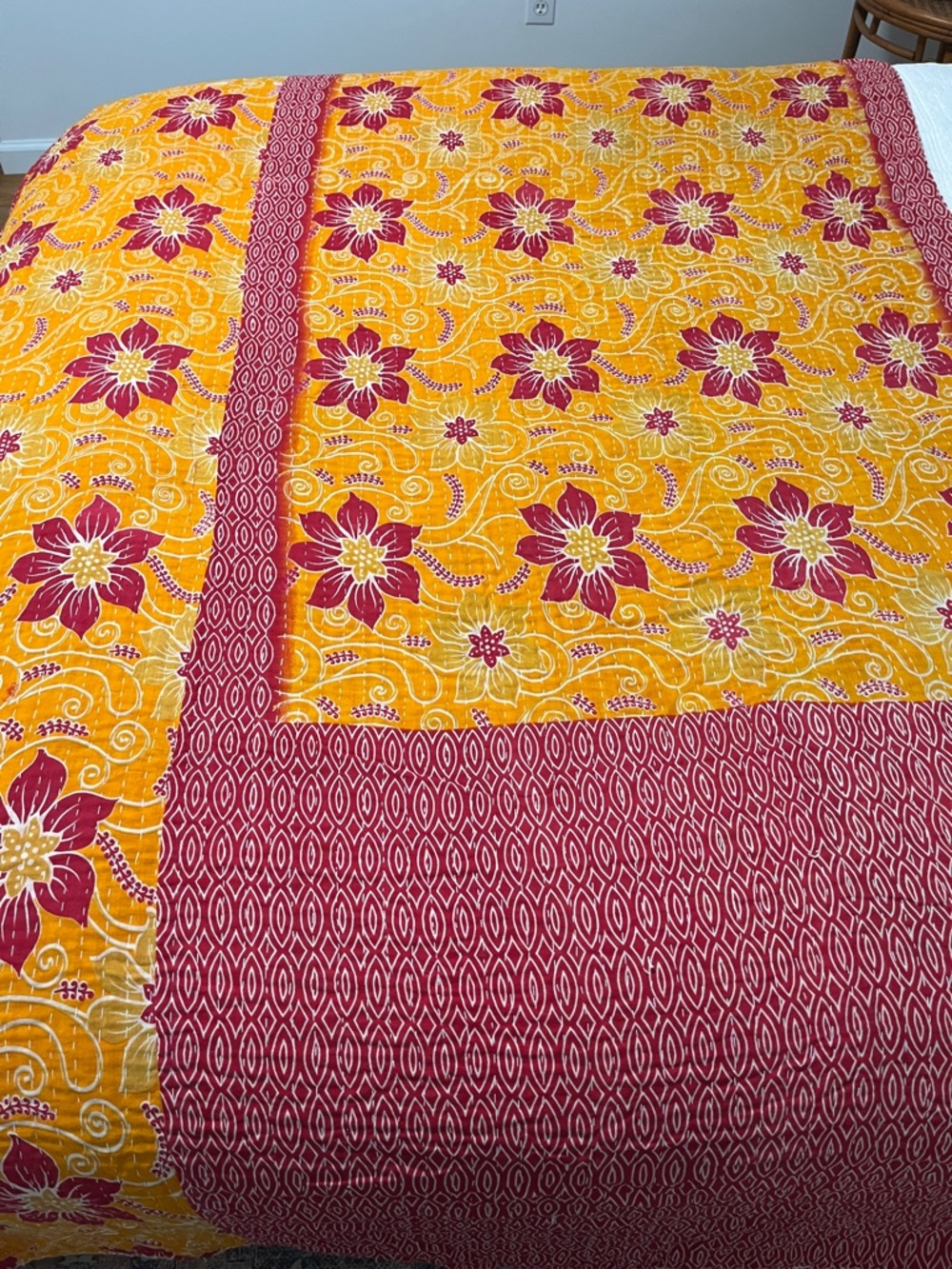 KANTHA QUILT HANDCRAFTED LIGHTWEIGHT REVERSIBLE BLANKET THROW BEDDING FROM INDIA - Picture 4 of 12